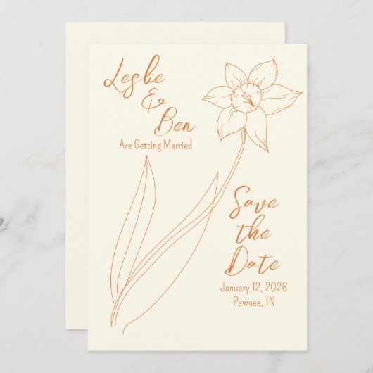 Daffodil Bewaar de datum Save The Date (Voorkant / Achterkant)