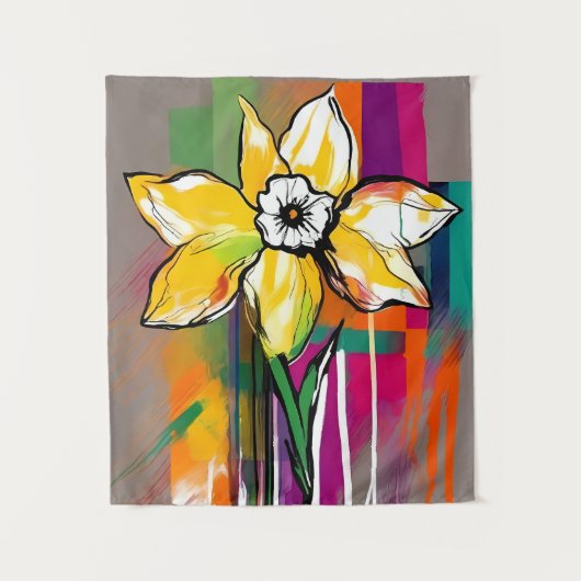 Daffodil Bloem Abstracte Kunst Bloemen Kleurrijk Wandkleed (Voorkant)