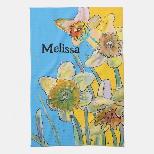 Daffodil Bloem Bloemen Lente Waterverf Vrouwen Theedoek (Verticaal)