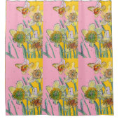 Daffodil Bloem Bloemen Waterverf Roze Geel Douchegordijn (Voorkant)