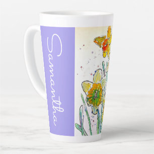 Daffodil Bloem Bloemen Waterverf Vrouwen Naam Latte Mok