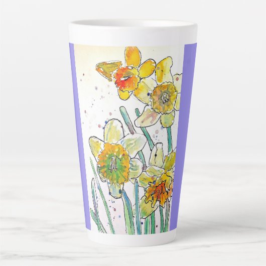 Daffodil Bloem Bloemen Waterverf Vrouwen Naam Latte Mok (Voorkant)