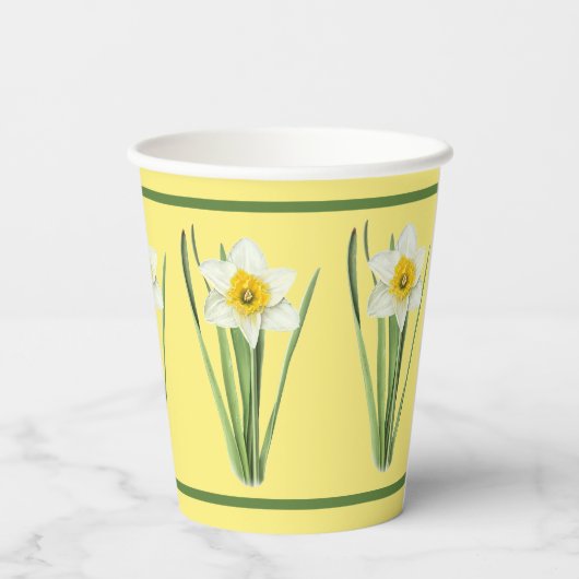 Daffodil Bloem Botanische Kunst Geel Papier Cups Papieren Bekers (Achterkant)