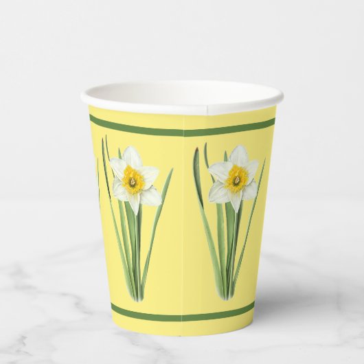 Daffodil Bloem Botanische Kunst Geel Papier Cups Papieren Bekers (Rechts)