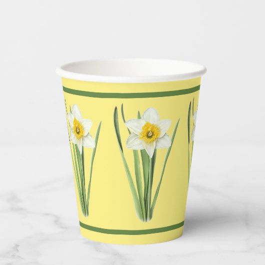 Daffodil Bloem Botanische Kunst Geel Papier Cups Papieren Bekers (Voorkant)