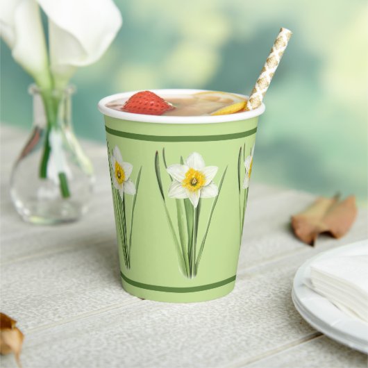 Daffodil Bloem Botanische Kunst Groenboek Cups Papieren Bekers (Insitu)