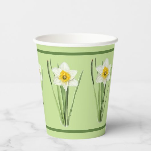 Daffodil Bloem Botanische Kunst Groenboek Cups Papieren Bekers (Achterkant)