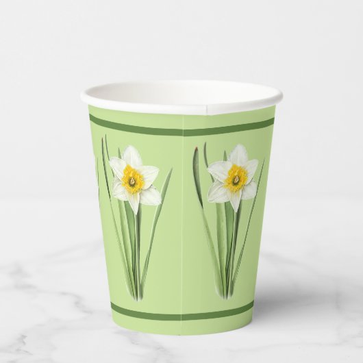 Daffodil Bloem Botanische Kunst Groenboek Cups Papieren Bekers (Rechts)