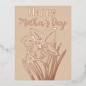 Daffodil Bloemen Gelukkige Moederdag Goud Folie Feestdagen Briefkaart (Voorkant)