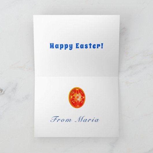 Daffodil Bloemen Lente Paasei Blauw Geel Rood Feestdagen Kaart (Binnen)