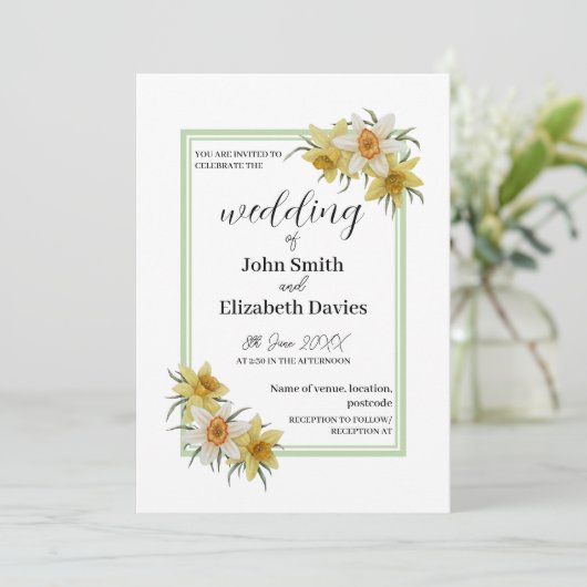 Daffodil bruiloft uitnodiging (Staand voorkant)