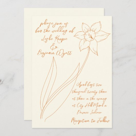 Daffodil bruiloft uitnodiging (Voorkant / Achterkant)