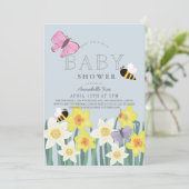 Daffodil Butterfly Bee Floral Baby shower Kaart (Staand voorkant)