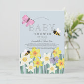 Daffodil Butterfly Bee Floral Baby shower per post Kaart (Staand voorkant)