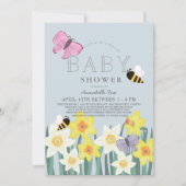 Daffodil Butterfly Bee Floral Drive-by Baby shower Kaart (Voorkant)