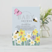 Daffodil Butterfly Bee Floral Drive-by Baby shower Kaart (Staand voorkant)