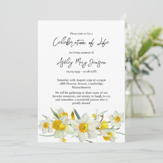 Daffodil Celebration of Life Funeral Kaart (Staand voorkant)