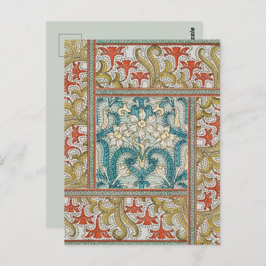 Daffodil chintz art nouveau bloem behang briefkaart (Voorkant / Achterkant)