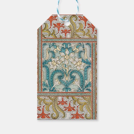 Daffodil chintz art nouveau bloem behang cadeaulabel (Voorkant)