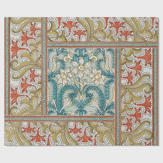 Daffodil chintz art nouveau bloem behang cadeaupapier (Vlak)