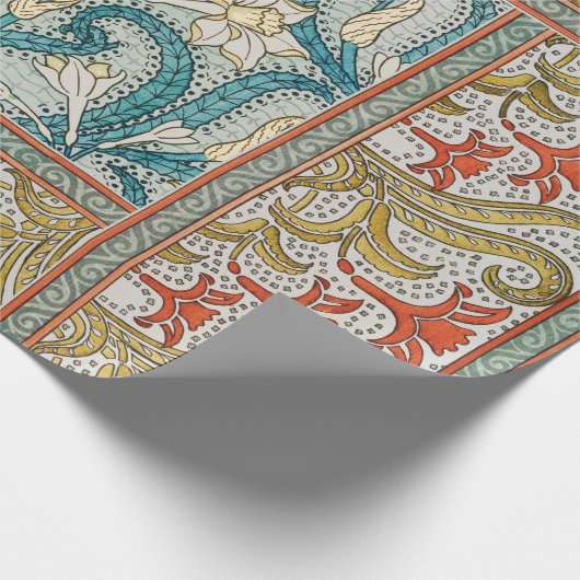 Daffodil chintz art nouveau bloem behang cadeaupapier (Hoek)