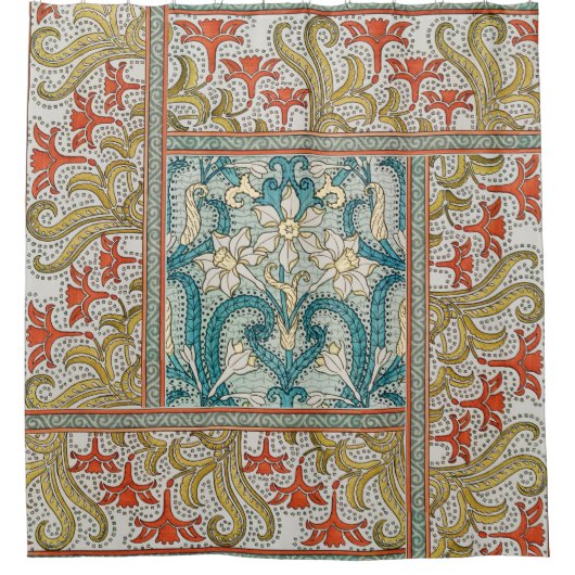 Daffodil chintz art nouveau bloem behang douchegordijn (Voorkant)