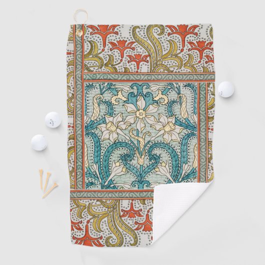 Daffodil chintz art nouveau bloem behang golfhanddoek (Insitu)