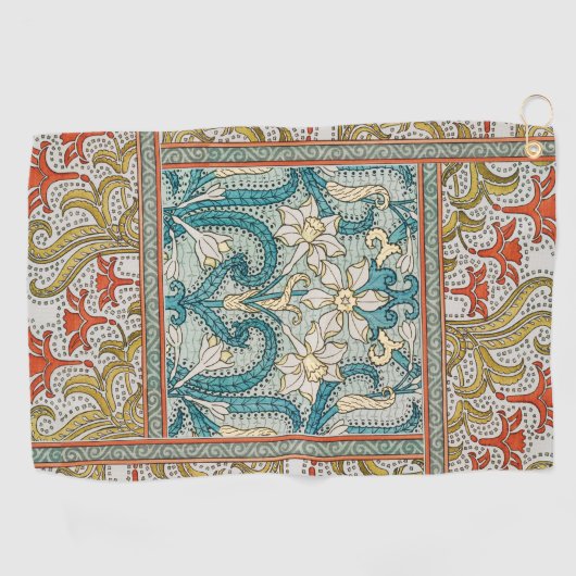 Daffodil chintz art nouveau bloem behang golfhanddoek (Horizontaal)