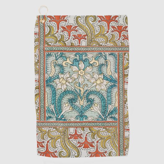 Daffodil chintz art nouveau bloem behang golfhanddoek (Voorkant)