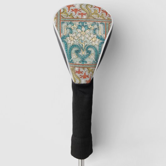 Daffodil chintz art nouveau bloem behang golfheadcover (Voorkant)