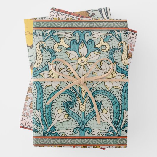 Daffodil chintz art nouveau bloem behang inpakpapier vel (In situ)