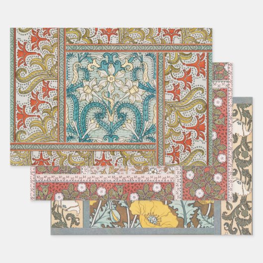 Daffodil chintz art nouveau bloem behang inpakpapier vel (Set)