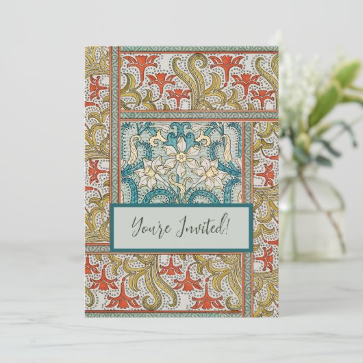 Daffodil chintz art nouveau bloem behang kaart (Staand voorkant)