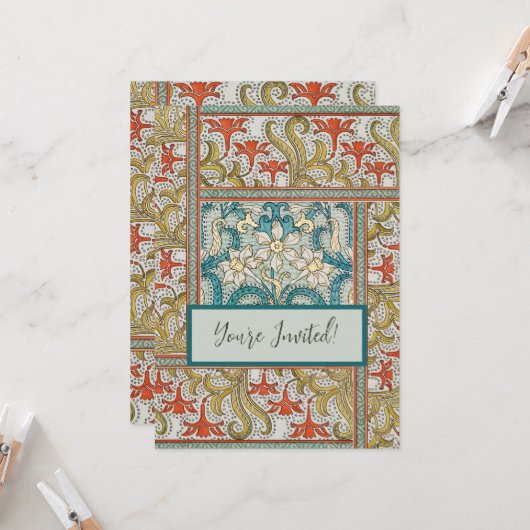 Daffodil chintz art nouveau bloem behang kaart (Voorkant / Achterkant in situ)