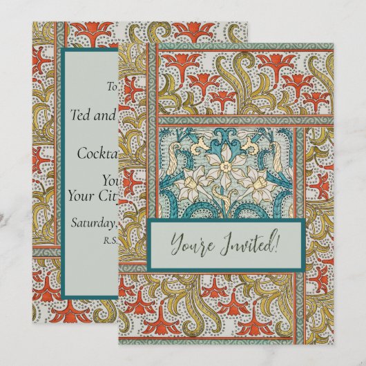 Daffodil chintz art nouveau bloem behang kaart (Voorkant / Achterkant)