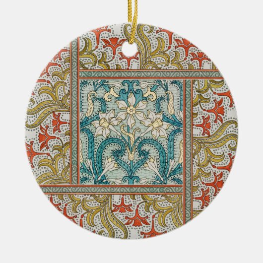 Daffodil chintz art nouveau bloem behang keramisch ornament (Voorkant)
