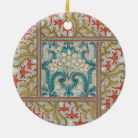 Daffodil chintz art nouveau bloem behang keramisch ornament (Achterkant)