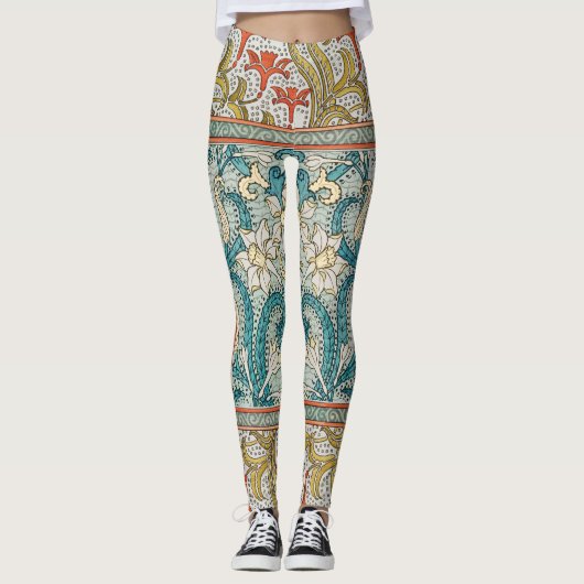Daffodil chintz art nouveau bloem behang leggings (Voorkant)