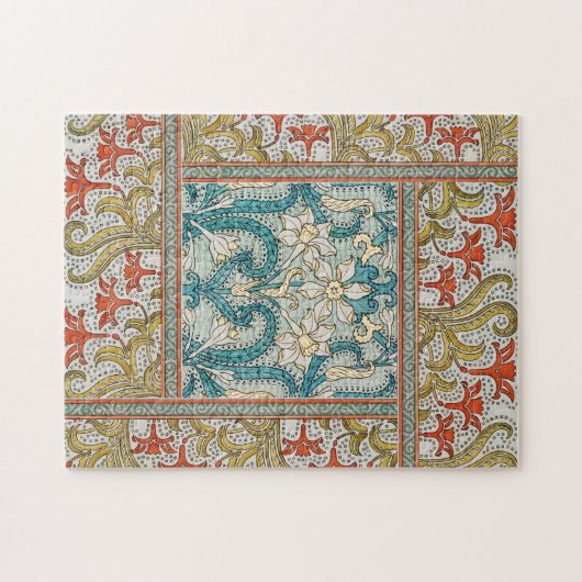 Daffodil chintz art nouveau bloem behang legpuzzel (Horizontaal)