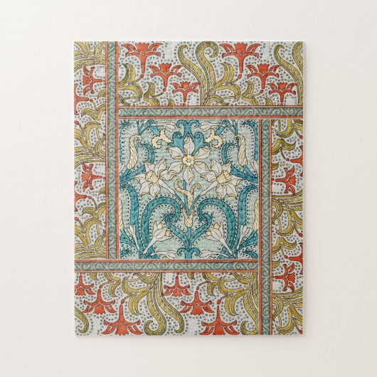 Daffodil chintz art nouveau bloem behang legpuzzel (Verticaal)