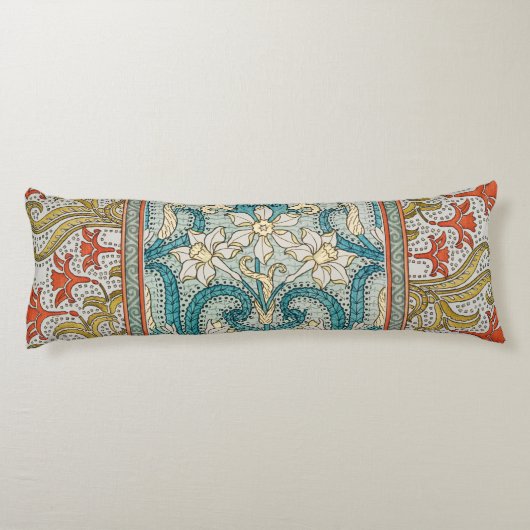 Daffodil chintz art nouveau bloem behang lichaamskussen (Achterkant)