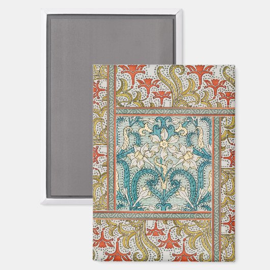 Daffodil chintz art nouveau bloem behang magneet (Voorkant / Achterkant)