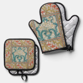 Daffodil chintz art nouveau bloem behang ovenwant & pannenlap set (Voorkant / Achterkant)