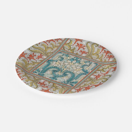 Daffodil chintz art nouveau bloem behang papieren bordje (Gekanteld)