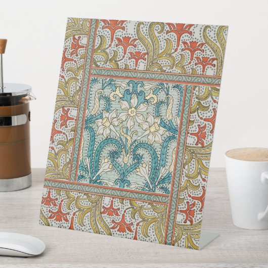 Daffodil chintz art nouveau bloem behang reclamebord met voetstuk (Insitu)