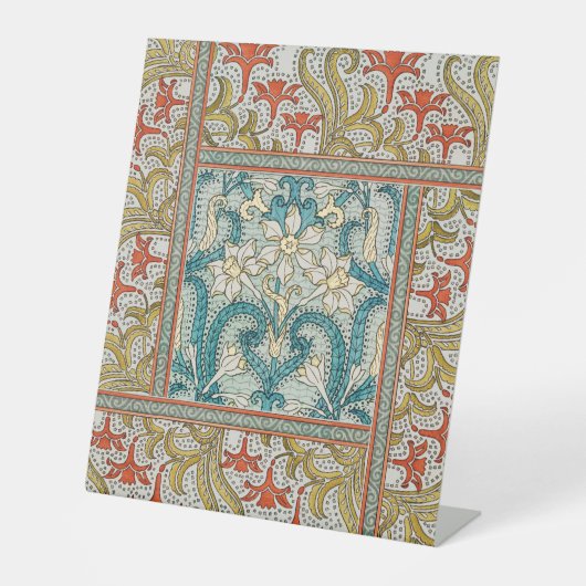 Daffodil chintz art nouveau bloem behang reclamebord met voetstuk (Voorkant)