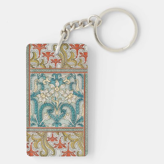 Daffodil chintz art nouveau bloem behang sleutelhanger (achterkant)