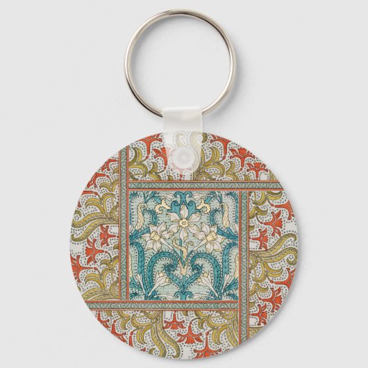 Daffodil chintz art nouveau bloem behang sleutelhanger (Voorkant)