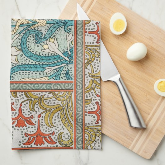 Daffodil chintz art nouveau bloem behang theedoek (Quarter Fold)