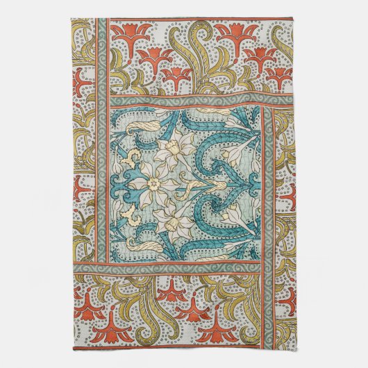 Daffodil chintz art nouveau bloem behang theedoek (Verticaal)